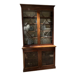Antique English Mahogany Glazed Display Cabinet, 98" H For Sale