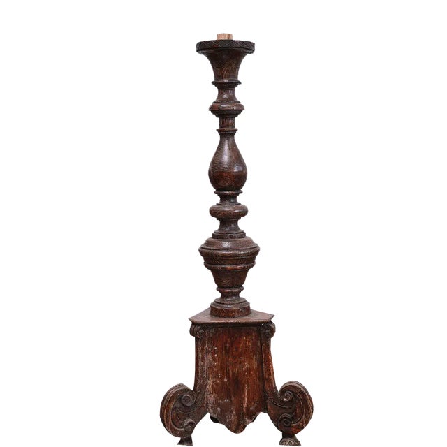 Vintage Wooden Column Candleholder For Sale