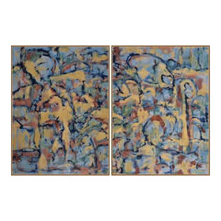 September Impression Diptych' Original Abstract Painting by Am. Expressionist George Brinner, Framed For Sale