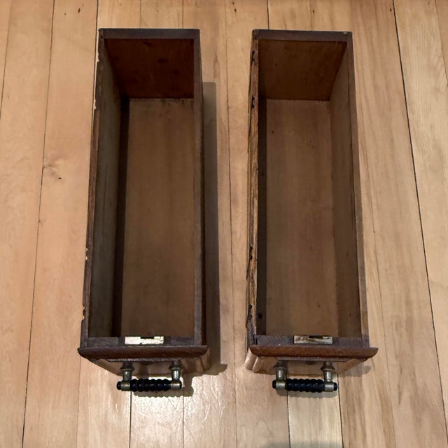 Antique Oak Countertop Sewing Cabinet With Applied Burled Wood Drawer Fronts For Sale - Image 11 of 12