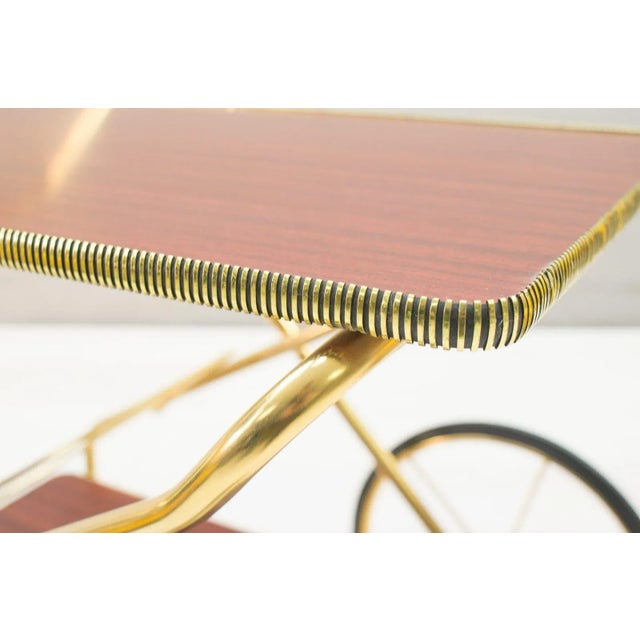Vintage Hollywood Regency Gold-Colored Mahogany Trolley, 1960s For Sale - Image 12 of 16