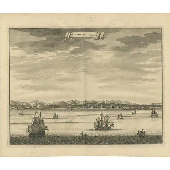 Early 18th Century F. Valentijn, Illustration of Samboepo, 1726, Print For Sale - Image 5 of 5