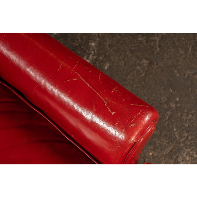 Vintage Tufted Leather Lounge Chair in Candy Apple Red For Sale - Image 11 of 14