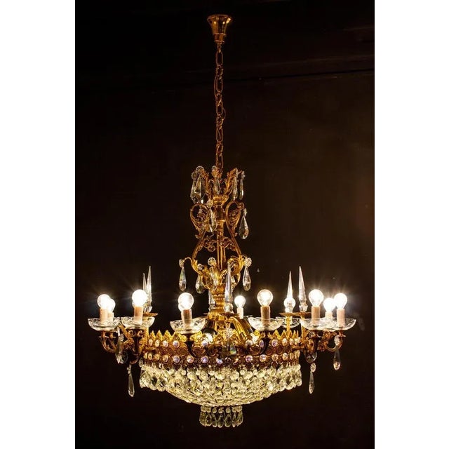 Crystal and Brass Chandelier, Italy, 1930s For Sale - Image 15 of 18
