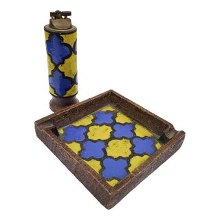 Mid-Century Modern Smoking Set with Ashtray and Lighter by Aldo Londi for Bitossi, 1960s, Set of 2 For Sale