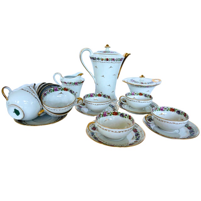 Bridal Edit Heirloom Porcelain Tea Service with Floral Garland and Butterflies by Theodore Haviland for Limoges, 1900s, Set of 18 For Sale - Image 10 of 10