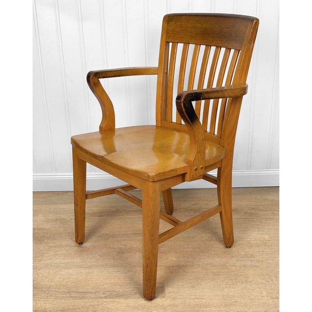 Traditional 1940's Bankers Library Chair Solid Oak with a Wonderful Quartersawn Grain Throughout Heavily Aged Arm Rests...