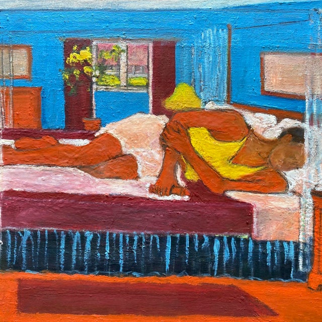 Matisse Style Vintage Mid Century Modernist " Bedroom, Afternoon Napping " Framed Original Post-Impressionist Impasto Oil Painting on Linen For Sale - Image 11 of 18