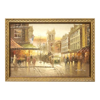 20th Century Original Oil on Canvas - American Street Scene - Signed For Sale