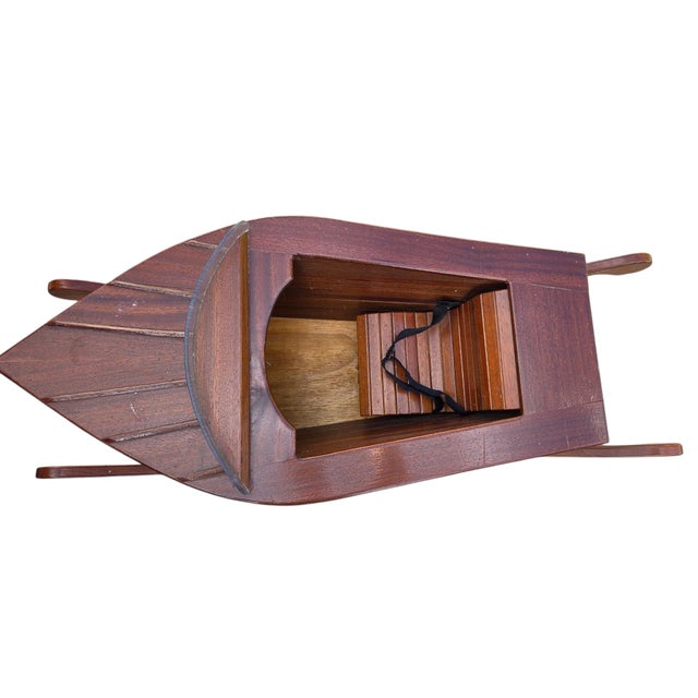 White Vintage Folk Art Speedboat Mahogany Runabout Boat Rocking Horse Chris Craft Style For Sale - Image 8 of 18