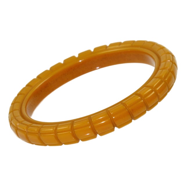 Art Deco Bakelite Carved Bracelet Bangle Warm Butterscotch For Sale