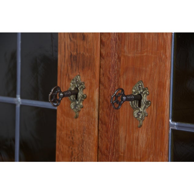 Danish Display Cabinet in Waxed Oak with Glass Fronts and Leaded Glass, 1970s For Sale - Image 6 of 15