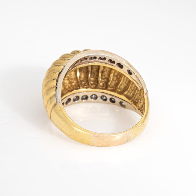 80s Vintage Fluted Dome Ring Size 8.5 Diamond 18k Yellow Gold Wide Band Jewelry For Sale In Los Angeles - Image 6 of 7