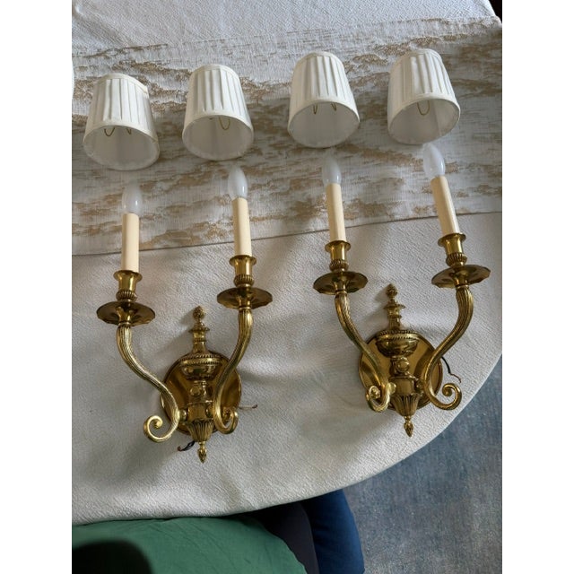 Vintage Greene's Nyc Lighting Mid-Century Solid Spanish Brass Ornate Wall Sconces - Pair For Sale - Image 11 of 14