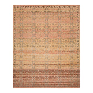 Transitional Khotan Patterned Wool Rug in Earthy Terracotta, Gold, and Sage For Sale