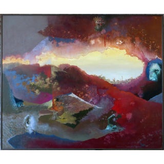 1983 "Crimson Labyrinth" Abstract Mixed-Media Painting by Suzanna Hart-Broughton, Framed For Sale