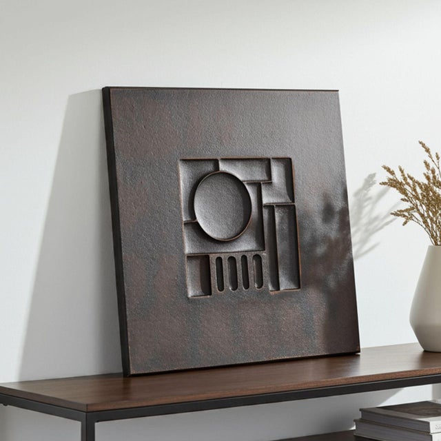Contemporary Eshcada — Matte Black Wall Sculpture, Geometric Relief Carved on Patinated Wood Composite For Sale - Image 3 of 3