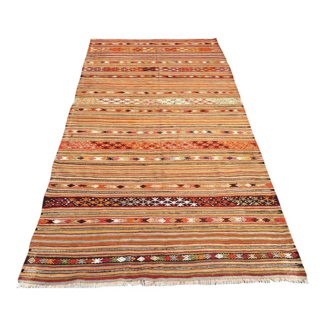 Vintage Striped Turkish Kilim Rug - 55" X 108" For Sale