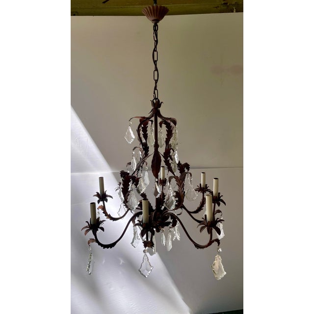 Late 20th Century Tole Crystal Chandelier For Sale - Image 5 of 11
