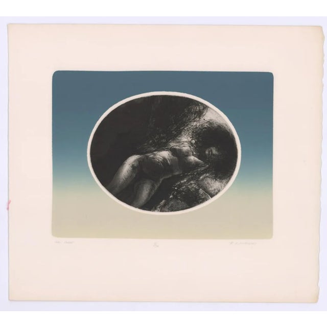 Bruce Muirhead (American, 20th century) "Oval Nude" color etching with aquatint on paper. Pencil signed and numbered 11 of...