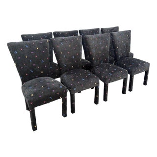 Vintage Postmodern Black Fabric Dining Chairs With Multi Color Shapes - Set of 8 For Sale