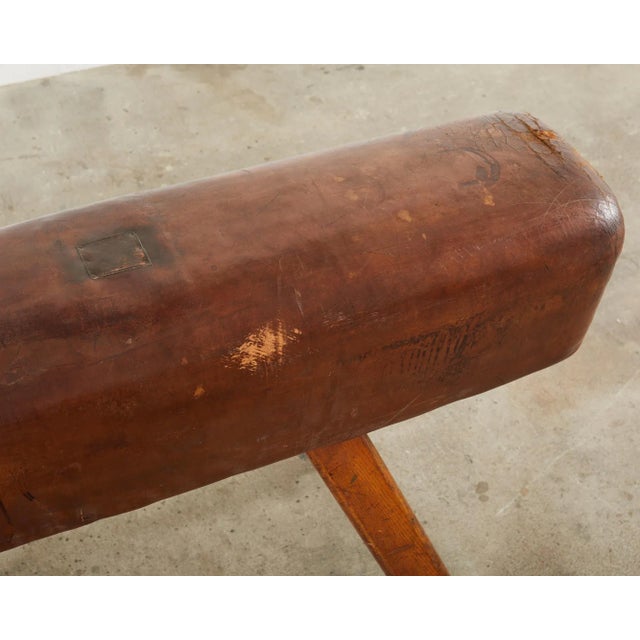 Wood Midcentury Gymnastic Leather and Oak Pommel Horse Bench For Sale - Image 7 of 12