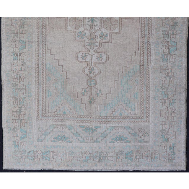 Vintage Turkish Medallion Oushak Area Rug in Tan, Taupe, Pink, and Green For Sale - Image 4 of 9