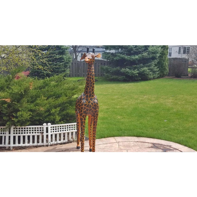 Tribal 50" Handmade Paper Mache Giraffe Figurine For Sale - Image 3 of 5