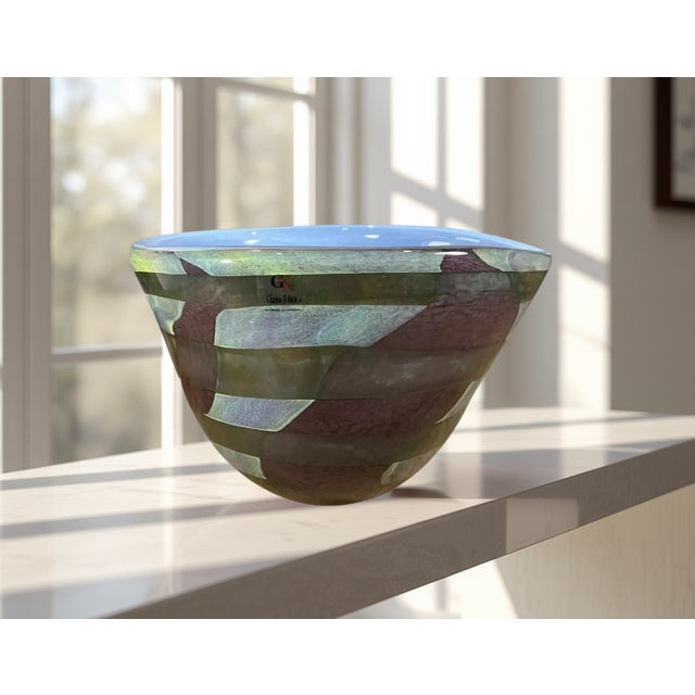 Glass Lithuanian Art Glass Signed Mauve Yellow Centerpiece Bowl For Sale - Image 7 of 13