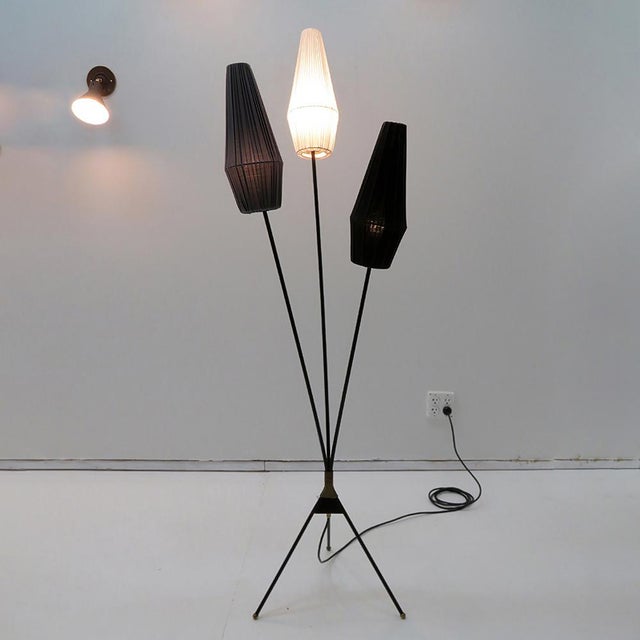 Ebony Swedish Tripod Floor Lamp, 1950 For Sale - Image 8 of 9