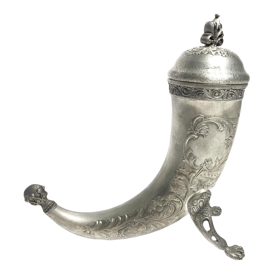 Vintage Aksel Holmsen Pewter Drinking Horn With Lid, Made in Norway