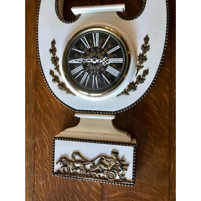 Vintage Wooden Wall Lyre Clock With Brass Greek Mythology Details, Made in Great Britain For Sale - Image 4 of 9
