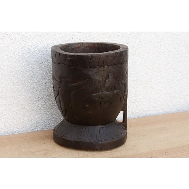 Antique Indian Ukhali Carved Wood Pot For Sale - Image 4 of 7