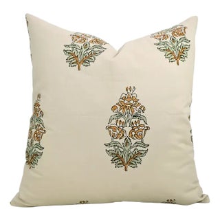 Fabdivine Handcrafted Block Print Cushion Cover 16x16 Inch Cotton Satin- Hibiscus For Sale