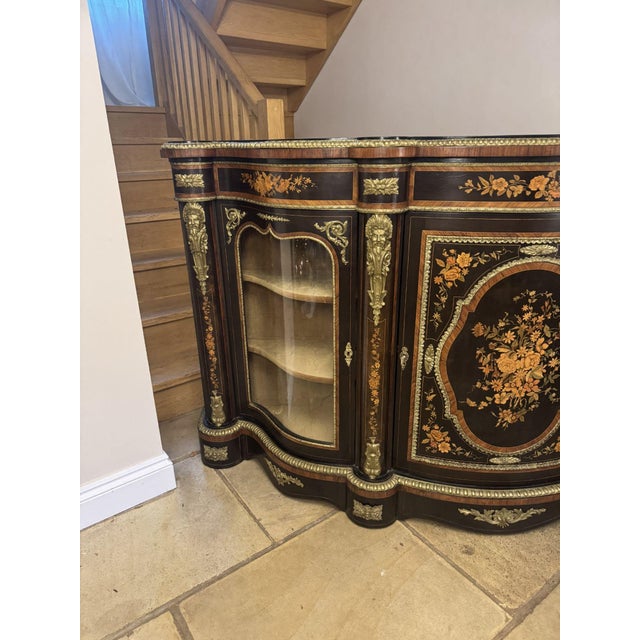 Mid 19th Century Antique Victorian Serpentine Fronted Marquetry Credenza, 1860 For Sale - Image 5 of 11