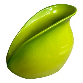 Mid-Century Modern Asymmetric Lime Green Glazed Ceramic Vase, 1960s For Sale