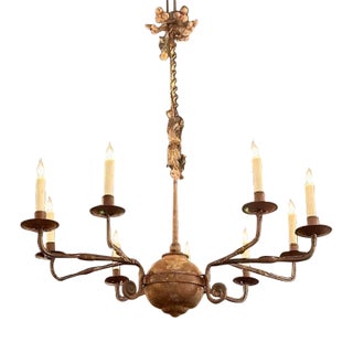 Tuscan Wood and Iron 9-Light Chandelier For Sale