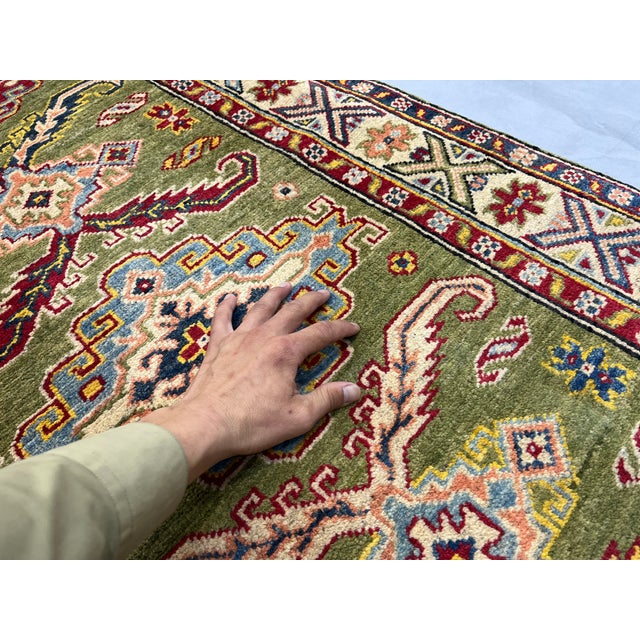Olive Green and Cream Kazak-Style Wool Runner Rug, Natural Dyes, 2'9" X 10' For Sale - Image 10 of 16