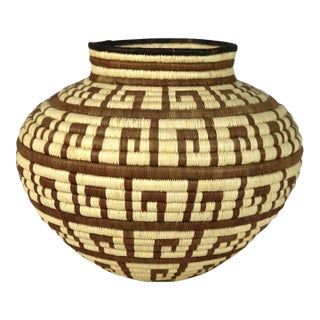 Vintage Native South American Wounaan and Embera Woven Reed Basket 20thC For Sale
