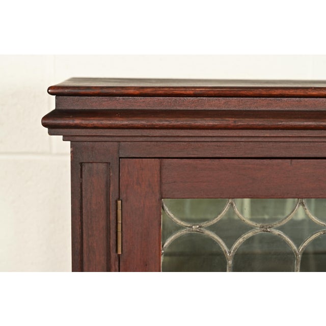Wood Charles Rohlfs Antique Arts & Crafts Carved Mahogany Sideboard or Bar Cabinet With Leaded Glass Doors, Circa 1900 For Sale - Image 7 of 15