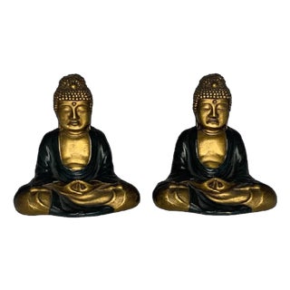 Ronson Art Metal Works Buddha Bookends: Sgraffito Design, c. 1920s For Sale