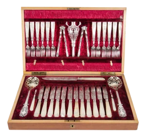 Mid 19th Century Early Victorian Silver Plate Flatware Set for Dessert, Fruit and Nuts - Set of 32