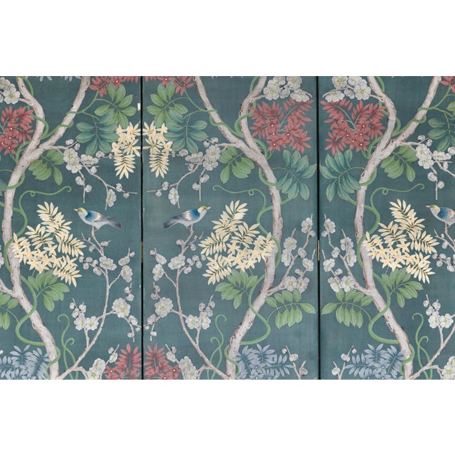 Botanical Hand-Painted Room Divider with Vibrant Flowers and Vines, Vintage For Sale - Image 9 of 12