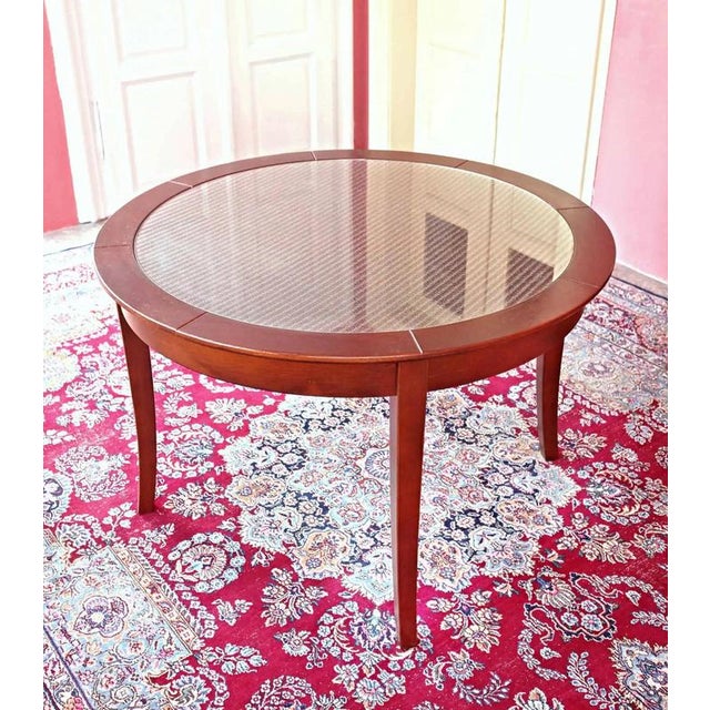Vintage Round Table in Wood and Glass For Sale - Image 4 of 4