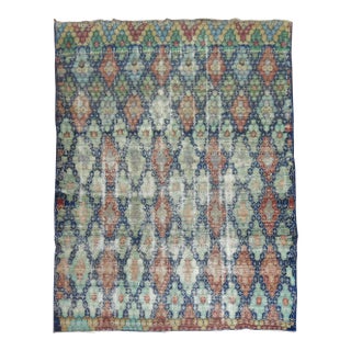 Blue Shabby Chic Vintage Anatolian Deco Carpet - 6'11" x 9'8" For Sale