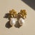 Metal Lotus Freshwater Pearl Drop Earrings, Pair For Sale - Image 7 of 7