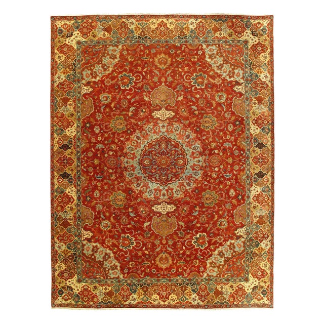 Rust Color Fine Hand Knotted Persian Design Tabriz 9'1'' X 12'1'' For Sale - Image 9 of 10