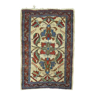 Traditonal Early 20th Century Ivory Ground Antique Persian Throw Rug For Sale