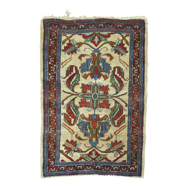 Traditonal Early 20th Century Ivory Ground Antique Persian Throw Rug For Sale