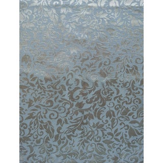 Vintage Blue Damask Drapery Fabric Sample For Sale